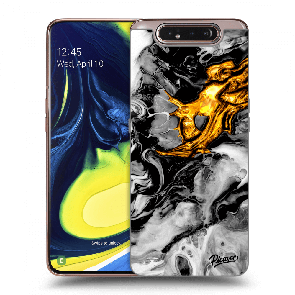 Silikonski Prozorni Ovitek Za Samsung Galaxy A80 A805F - Black Gold 2