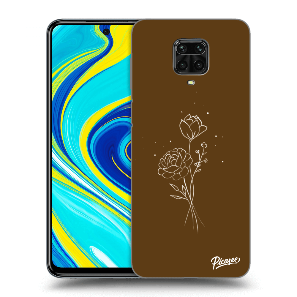 Silikonski črni Ovitek Za Xiaomi Redmi Note 9 Pro - Brown Flowers